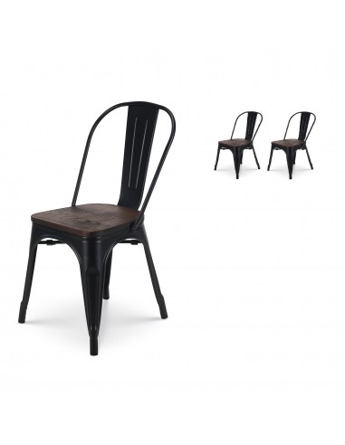 Lot de 2 chaises en métal noir mat et assise en bois foncé - Style industriel de l' environnement